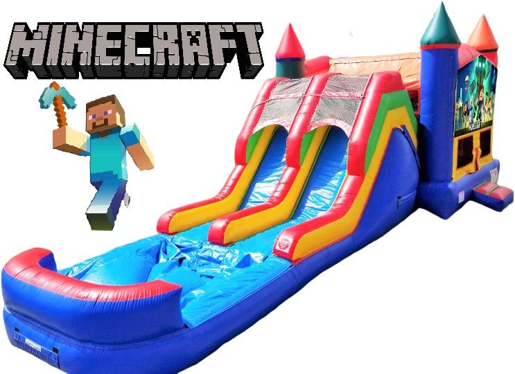 Minecraft Bounce House & Double Slide Combo